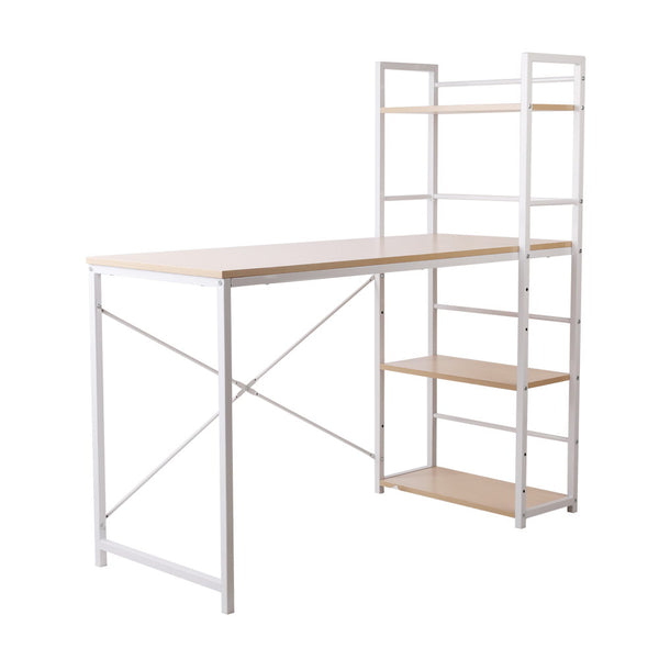 Desk Stand Metal Desk with Shelves - White with Oak Top