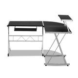 Desk Big Desk Office Student Desk Workstation 2 in 1 Corner Metal Pull Out Table Desk – Black