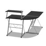 Desk Big Desk Office Student Desk Workstation 2 in 1 Corner Metal Pull Out Table Desk – Black