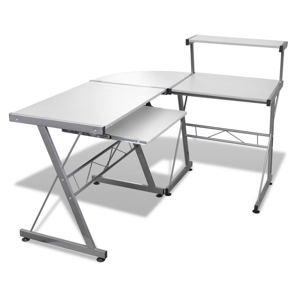Desk Big Desk Office Student Desk Workstation 2 in 1 Corner Metal Pull Out Table Desk - White