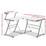 Desk Big Desk Office Student Desk Workstation 2 in 1 Corner Metal Pull Out Table Desk - White