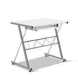 Desk Big Desk Office Student Desk Workstation 2 in 1 Corner Metal Pull Out Table Desk - White