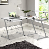 Desk Big Desk Office Student Desk Workstation 2 in 1 Corner Metal Pull Out Table Desk - White