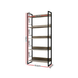 Bookcase Display Storage Stand Rack 5 Shelf Storage Metal frame Wall Bookshelf Black
