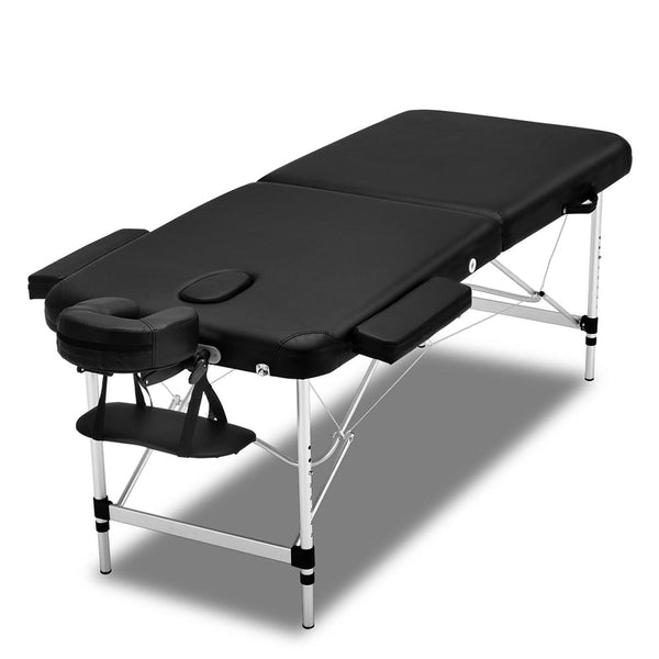 Portable Massage Table 2 Fold Aluminium Massage Table - Black