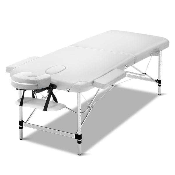 Massage Table 75cm wide Portable Aluminium Two Fold  Beauty Table Therapy massage White