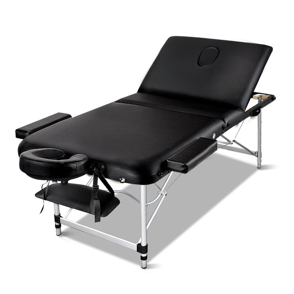 Portable Massage Table 3 Fold Aluminium  - Black