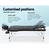 Portable Massage Table 3 Fold Aluminium  - Black
