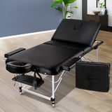 Portable Massage Table 3 Fold Aluminium  - Black