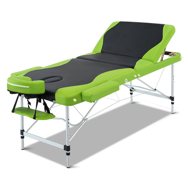 Portable Massage Table 3 Fold Aluminium Massage Table - Green & Black