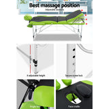 Portable Massage Table 3 Fold Aluminium Massage Table - Green & Black