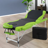 Portable Massage Table 3 Fold Aluminium Massage Table - Green & Black