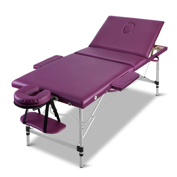 Portable Massage Table 3 Fold Aluminium Massage Table Massage Bed Beauty Therapy Purple 75cm