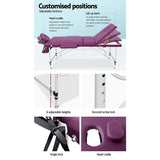 Portable Massage Table 3 Fold Aluminium Massage Table Massage Bed Beauty Therapy Purple 75cm