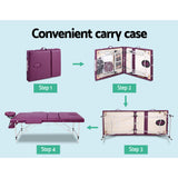 Portable Massage Table 3 Fold Aluminium Massage Table Massage Bed Beauty Therapy Purple 75cm