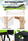 Portable Massage Table 3 Fold Wood Massage Table - Black & Lime