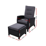 Chair with Stool as set ,Sun lounge  Wicker Lounger Sofa  Patio Garden Cushion Ottoman Black