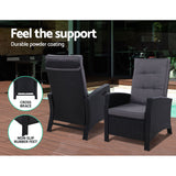 Chair with Stool as set ,Sun lounge  Wicker Lounger Sofa  Patio Garden Cushion Ottoman Black
