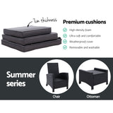 Chair with Stool as set ,Sun lounge  Wicker Lounger Sofa  Patio Garden Cushion Ottoman Black