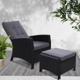 Chair with Stool as set ,Sun lounge  Wicker Lounger Sofa  Patio Garden Cushion Ottoman Black