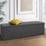 Storage Ottoman Grey Big Ottoman  140cm x 40cm x 40cm Store Box Linen Foot Stool Rest Chest Couch Grey