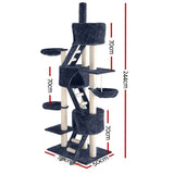 Pet 244 cm Tall Cat Kitten fun area Tree for playing,Scratching, climbing Post Tower Dark Grey scratcher