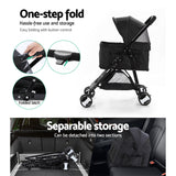 Pet Transport Pet Stroller Animal transport Foldable Pram 3 IN 1 Middle Size Black