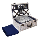 Picnic Basket 6-Person Picnic Basket Cooler Bag Wicker PU Fastening Straps Plates