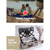 Picnic Basket 6-Person Picnic Basket Cooler Bag Wicker PU Fastening Straps Plates