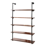 Bookcase Display Storage Wall Mounted 5 Shelves Pipe system Floating Brackets