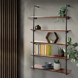 Bookcase Display Storage Wall Mounted 5 Shelves Pipe system Floating Brackets
