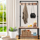 Stand Hanger Clothes with Hooks and Shoe Rack Storage Wooden and Steel