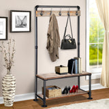 Stand Hanger Clothes with Hooks and Shoe Rack Storage Wooden and Steel