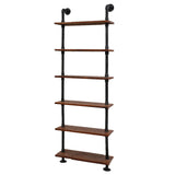 Bookcase Display Storage Wall Mounted Shelves 6 level with metal Pipe Floating style Easy DIY Pipe with Brackets