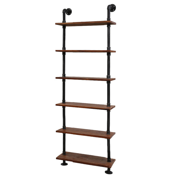 Bookcase Display Storage Wall Mounted Shelves 6 level with metal Pipe Floating style Easy DIY Pipe with Brackets