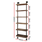 Bookcase Display Storage Wall Mounted Shelves 6 level with metal Pipe Floating style Easy DIY Pipe with Brackets