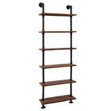 Bookcase Display Storage Wall Mounted Shelves 6 level with metal Pipe Floating style Easy DIY Pipe with Brackets