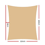 Shade Sun Shade 2.5x3m Shade Sail Sun Shadecloth 280gsm Sand (15F)