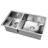 Sink 710X450MM Kitchen Stainless Steel Kitchen Under/Topmount Laundry Double Bowl Silver