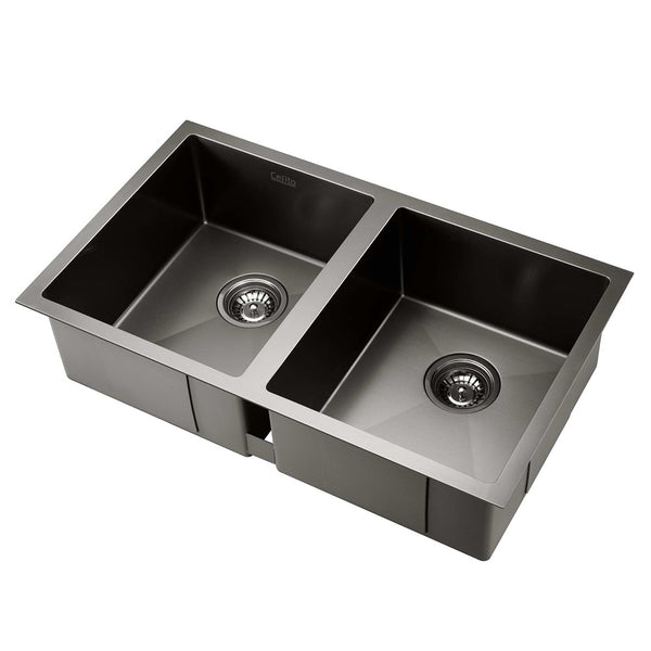 Sink 770X450 MM Stainless Steel Kitchen Sink Under/Topmount Laundry Double Bowl Black