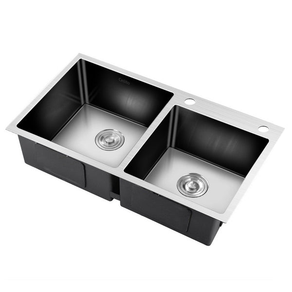 SINK 800X450MM Stainless Steel Kitchen Sink Under/Topmount Laundry Double Bowl Silver