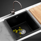 Sink 45 X 45 cm  Stone Kitchen Sink Granite  Bowl Laundry Under/Topmount Basin Black {W}