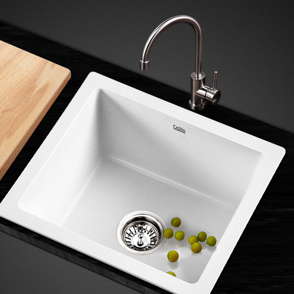 Sink 46 X 41 cm Stone Kitchen Sink Granite   Under/Topmount Basin Bowl Laundry White