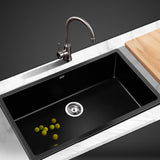 Sink 79 X 45 cm  Stone Kitchen Sink Granite Under/Topmount Basin Bowl Laundry Black {w}