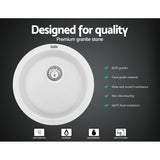 Sink 430mm (diam) x 200mm Granite Stone Kitchen Sink Round Under/Topmount Basin Bowl Laundry White