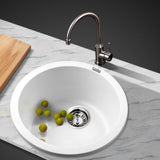 Sink 430mm (diam) x 200mm Granite Stone Kitchen Sink Round Under/Topmount Basin Bowl Laundry White