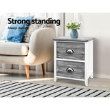Bedside Table 2x Nightstands Buy Two as Set with 2 Drawers Storage Cabinet Bedroom Side Grey
