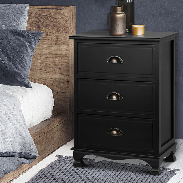 Bedside Table style Chest Storage Cabinet Nightstand Black