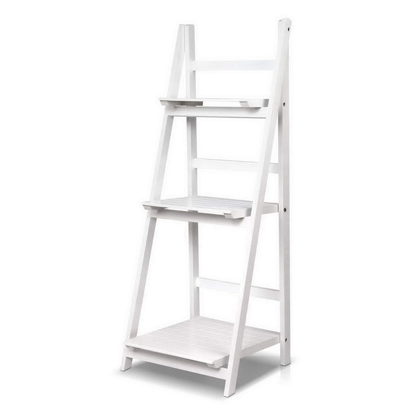 Bookcase Display Storage Stand Rack Foldable Ladder Style Shelf 3 Level Book Shelves White