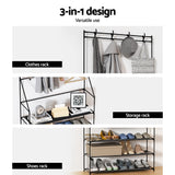 Coat Stand Hallway Shoe Rack Storage Shelves Black